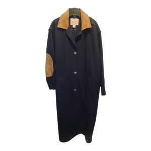 Vintage Woolrich long wool coat with Suede Collar & Elbow Patches.
